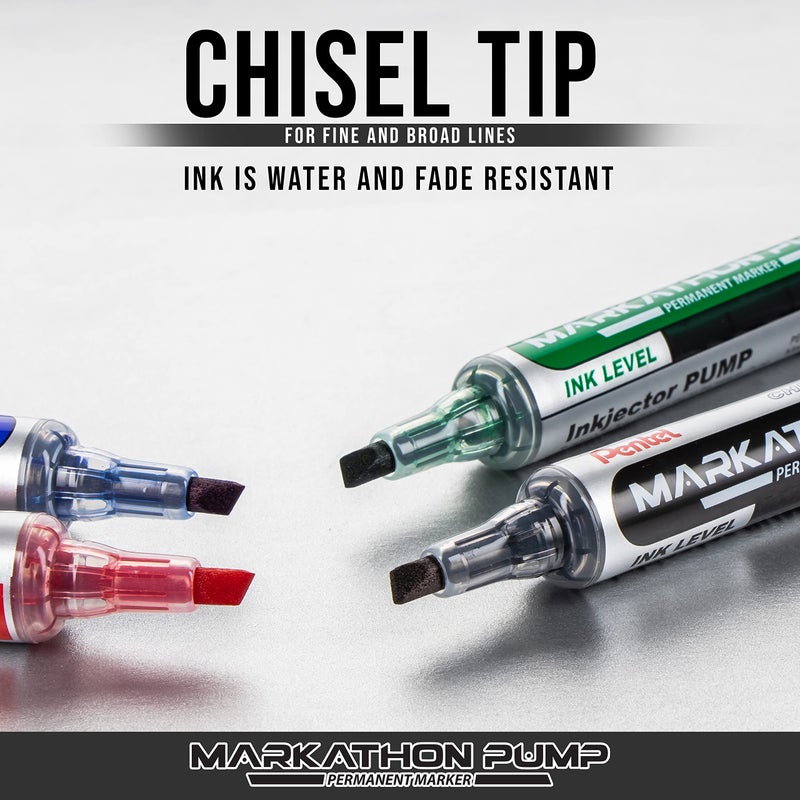 Pentel Markathon Pump Permanent Marker, Chisel Tip, Black Ink, 12 Pack (NLF60X-A) - Image 5